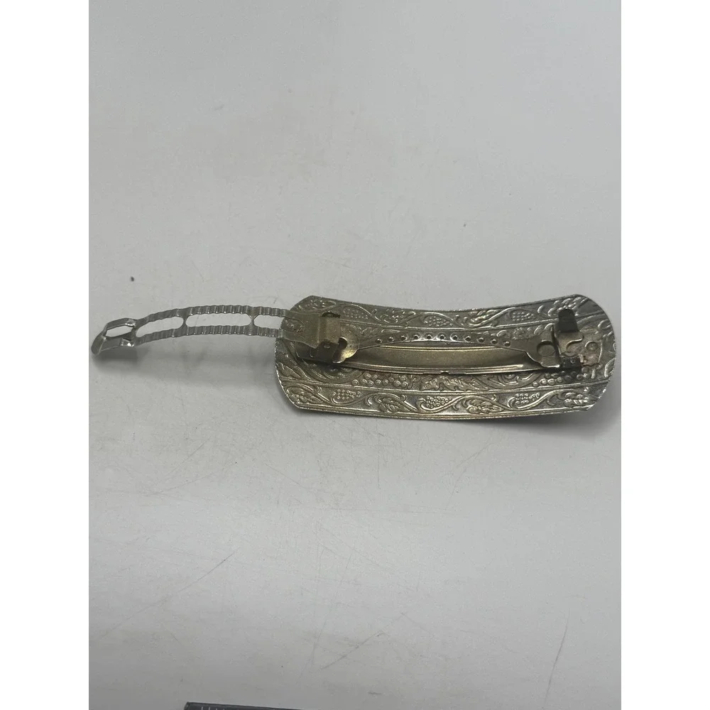 Vintage Philips Silver Tone Embossed Grape Vine Leaf Hair Barrette Clip